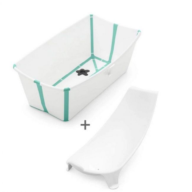 Imposta Vasca Pieghevole Stokke Flexi Bath Bianca e Versa Acqua con Tappo e Supporto per Neonati.