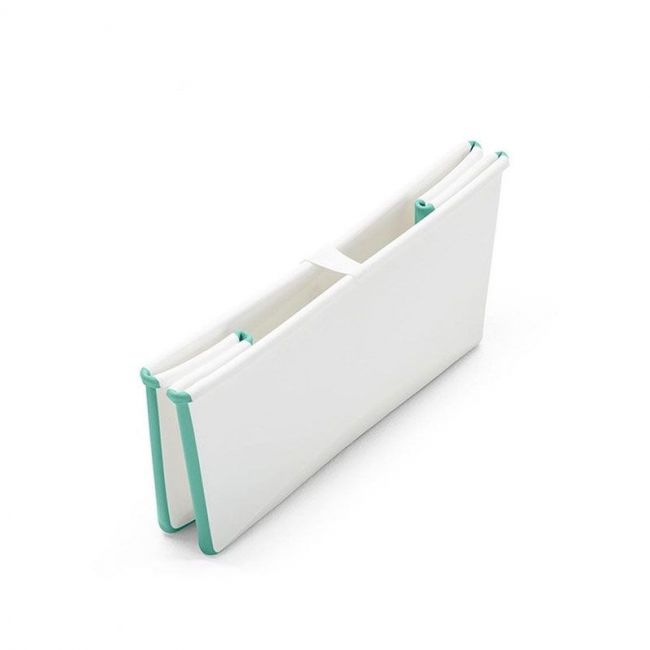 Imposta Vasca Pieghevole Stokke Flexi Bath Bianca e Versa Acqua con Tappo e Supporto per Neonati.